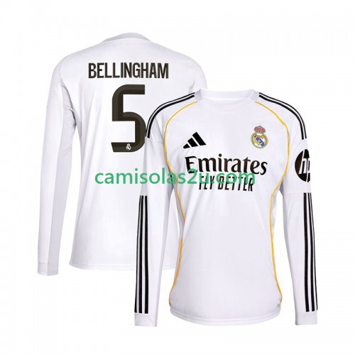 Camisolas de futebol Real Madrid Jude Bellingham 5 Equipamento Principal 2025/26 Manga Comprida Camisolas de futebol Real Madrid Jude Bellingham 5 Equipamento Principal 2025/26 Manga Comprida